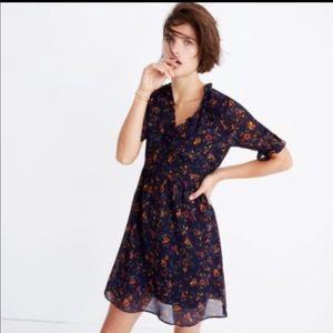 Blue motif dress with fall floral pattern